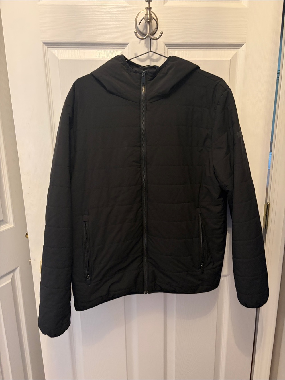 Men's Black Quilted Hooded Jacket